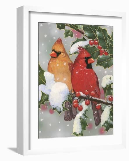 Cardinal Couple with Holly-William Vanderdasson-Framed Giclee Print