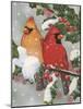 Cardinal Couple with Holly-William Vanderdasson-Mounted Giclee Print