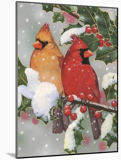 Cardinal Couple with Holly-William Vanderdasson-Mounted Giclee Print