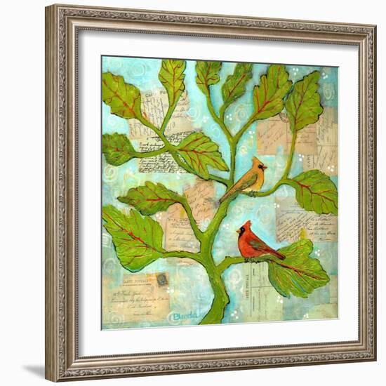 Cardinal Love Notes-Blenda Tyvoll-Framed Art Print