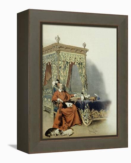 Cardinal Richelieu Playing with His Cats-Maurice Leloir-Framed Stretched Canvas