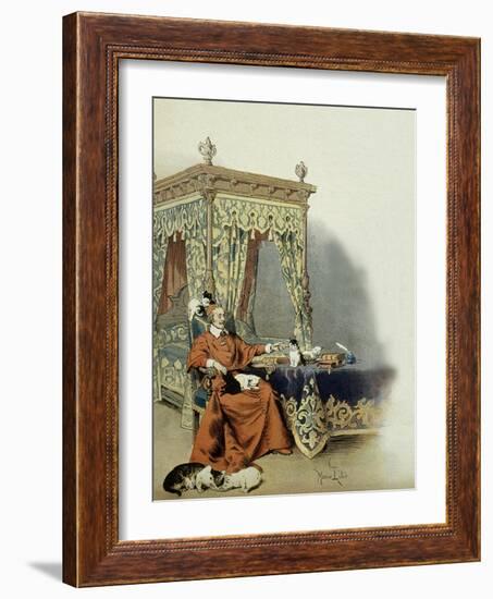 Cardinal Richelieu Playing with His Cats-Maurice Leloir-Framed Art Print