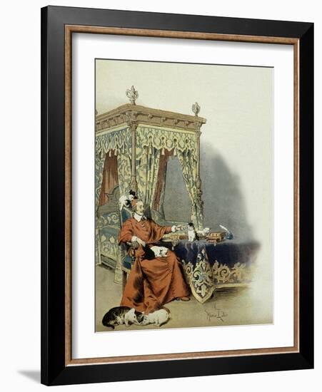 Cardinal Richelieu Playing with His Cats-Maurice Leloir-Framed Art Print