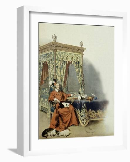 Cardinal Richelieu Playing with His Cats-Maurice Leloir-Framed Art Print