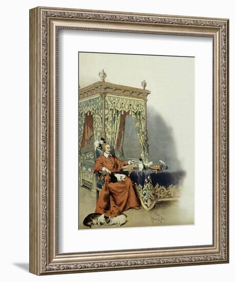 Cardinal Richelieu Playing with His Cats-Maurice Leloir-Framed Art Print