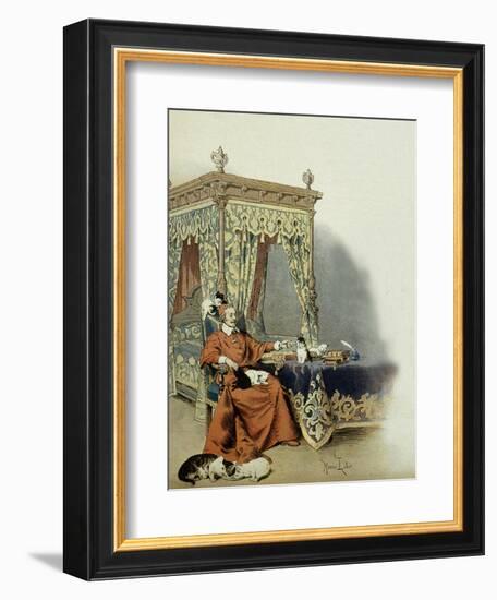 Cardinal Richelieu Playing with His Cats-Maurice Leloir-Framed Art Print