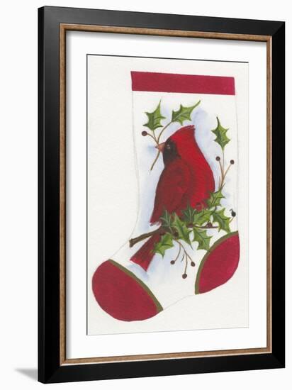 Cardinal with Holly Stocking-Beverly Johnston-Framed Giclee Print
