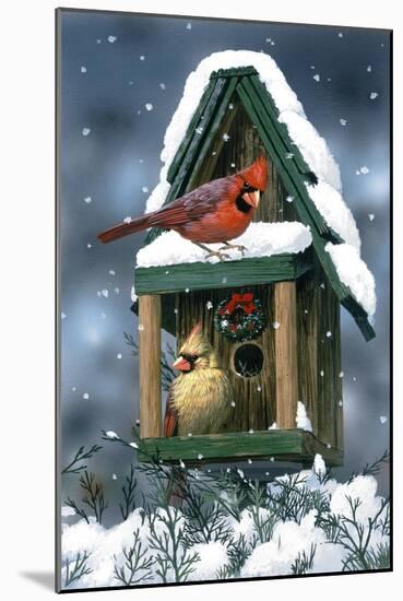 Cardinals and Birdhouse in Snow-William Vanderdasson-Mounted Giclee Print