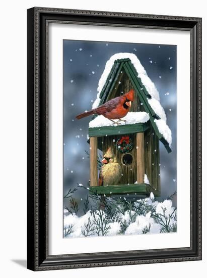 Cardinals and Birdhouse in Snow-William Vanderdasson-Framed Giclee Print