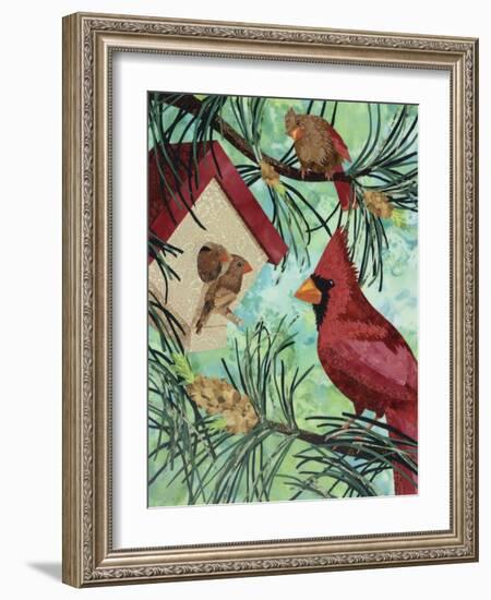 Cardinals And Birdhouse-Kestrel Michaud-Framed Giclee Print