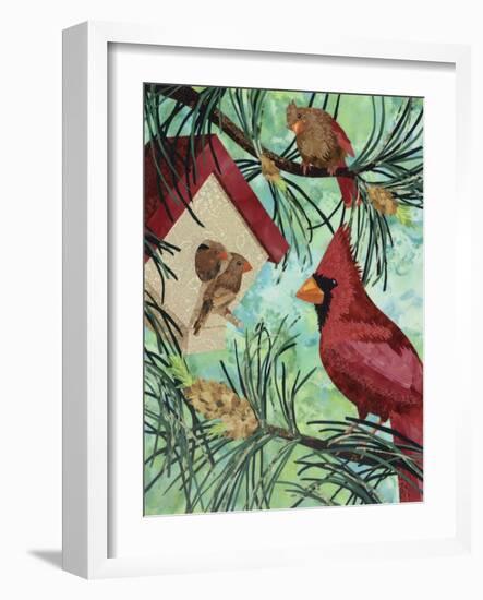 Cardinals And Birdhouse-Kestrel Michaud-Framed Giclee Print