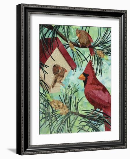 Cardinals And Birdhouse-Kestrel Michaud-Framed Giclee Print