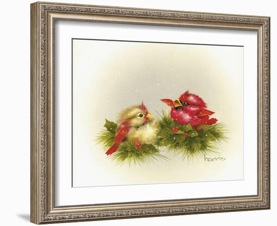 Cardinals and Holly-Peggy Harris-Framed Giclee Print