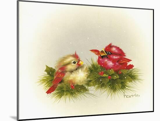 Cardinals and Holly-Peggy Harris-Mounted Giclee Print