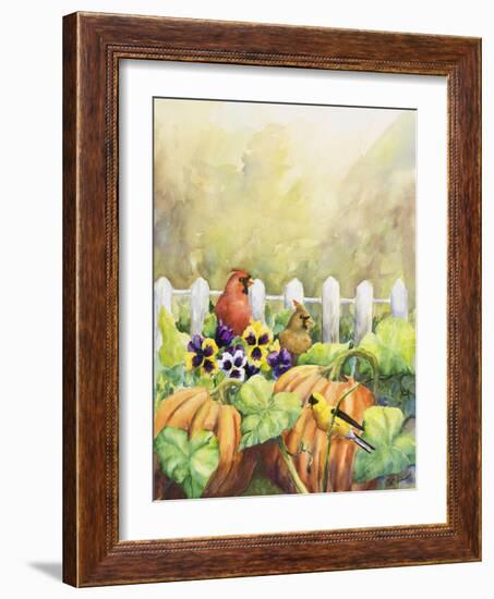 Cardinals in Pumpkin Patch-Sarah Davis-Framed Giclee Print