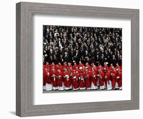 Cardinals, in Red, Participate in the Funeral Mass for Pope John Paul II-null-Framed Photographic Print