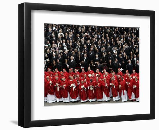 Cardinals, in Red, Participate in the Funeral Mass for Pope John Paul II-null-Framed Photographic Print