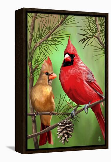 Cardinals in Summer-Lantern Press-Framed Stretched Canvas