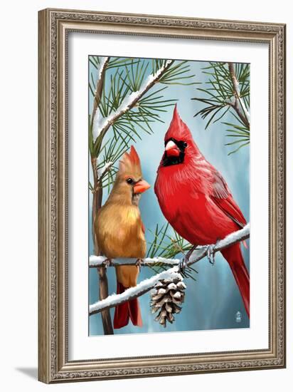 Cardinals in Winter-Lantern Press-Framed Art Print