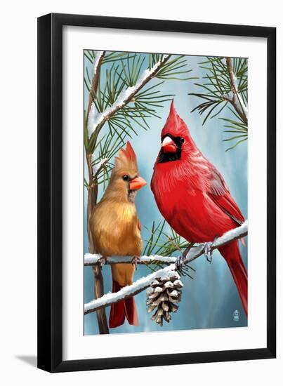 Cardinals in Winter-Lantern Press-Framed Art Print