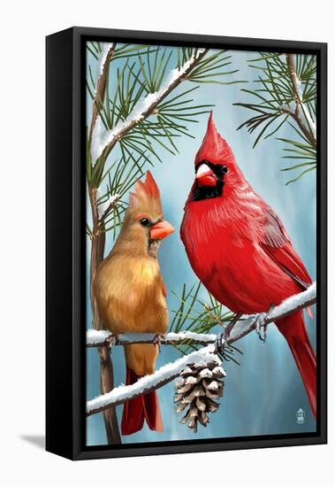 Cardinals in Winter-Lantern Press-Framed Stretched Canvas