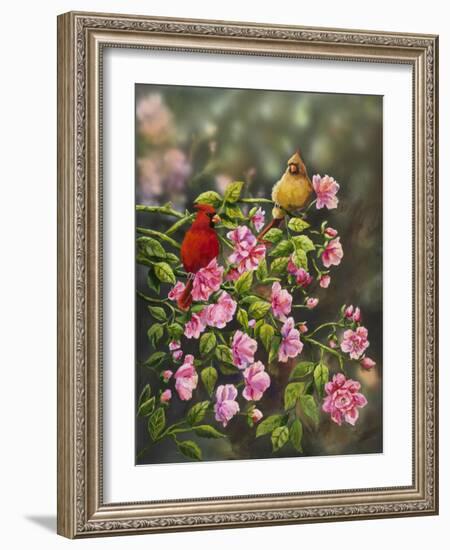 Cardinals with Roses-Sarah Davis-Framed Giclee Print