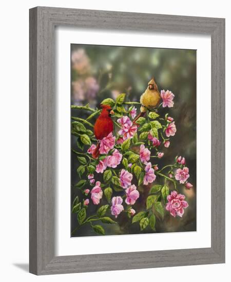 Cardinals with Roses-Sarah Davis-Framed Giclee Print