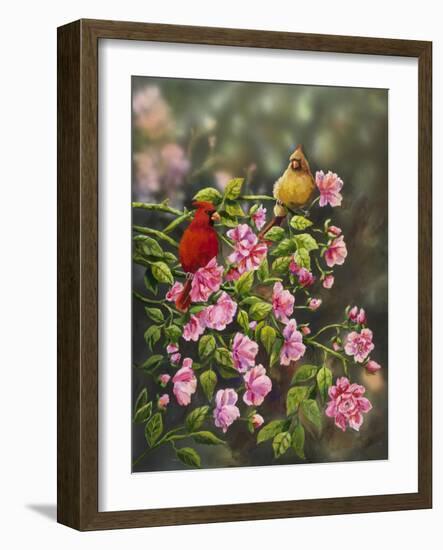 Cardinals with Roses-Sarah Davis-Framed Giclee Print