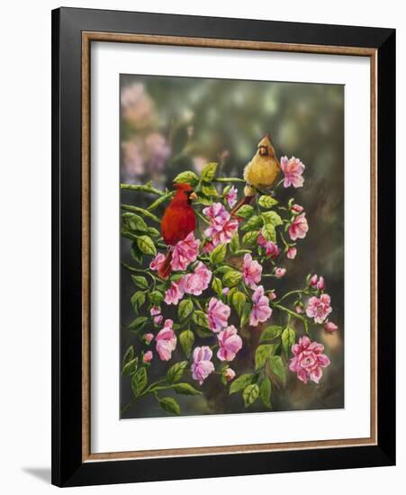 Cardinals with Roses-Sarah Davis-Framed Giclee Print