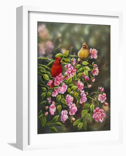 Cardinals with Roses-Sarah Davis-Framed Giclee Print