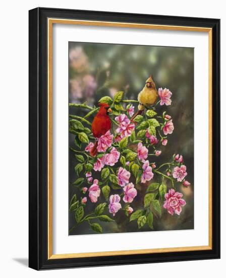 Cardinals with Roses-Sarah Davis-Framed Giclee Print