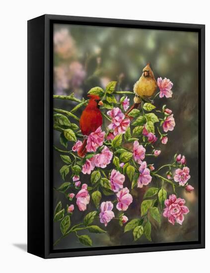 Cardinals with Roses-Sarah Davis-Framed Premier Image Canvas