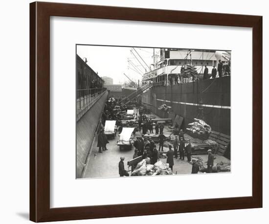 Cargo Being Loaded or Unloaded from a Ship, Royal Victoria Dock, Canning Town, London, C1930-null-Framed Giclee Print