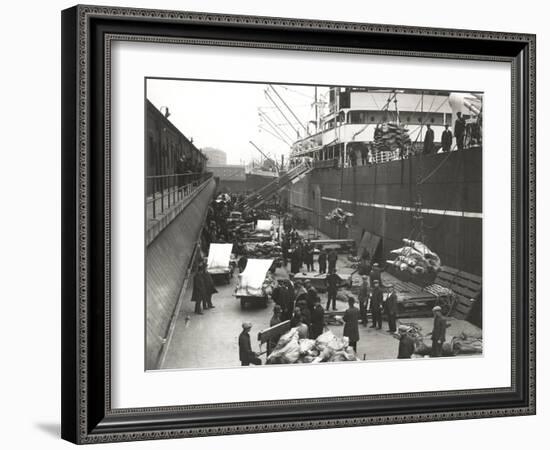 Cargo Being Loaded or Unloaded from a Ship, Royal Victoria Dock, Canning Town, London, C1930-null-Framed Giclee Print