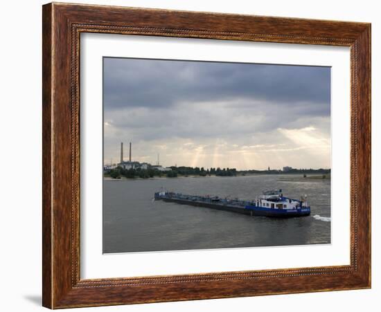 Cargo Boat on the River Rhine, Dusseldorf, North Rhine Westphalia, Germany-Yadid Levy-Framed Photographic Print