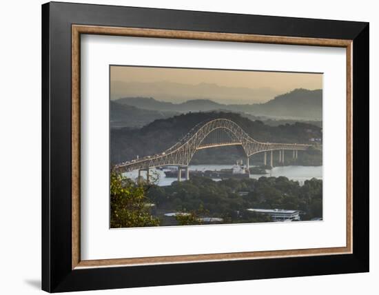 Cargo boat passes the Bridge of the Americas on the Panama Canal, Panama City, Panama, Central Amer-Michael Runkel-Framed Photographic Print