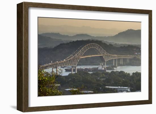 Cargo boat passes the Bridge of the Americas on the Panama Canal, Panama City, Panama, Central Amer-Michael Runkel-Framed Photographic Print