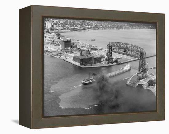 Cargo Boat Passing under Bridge-Charles Rotkin-Framed Premier Image Canvas