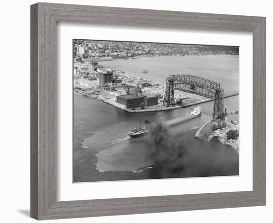 Cargo Boat Passing under Bridge-Charles Rotkin-Framed Photographic Print