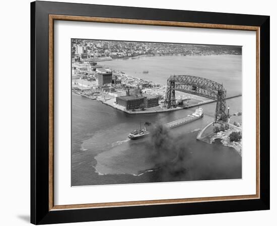 Cargo Boat Passing under Bridge-Charles Rotkin-Framed Photographic Print