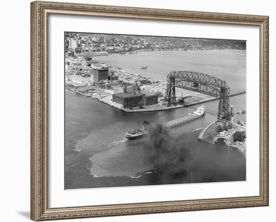 Cargo Boat Passing under Bridge-Charles Rotkin-Framed Photographic Print