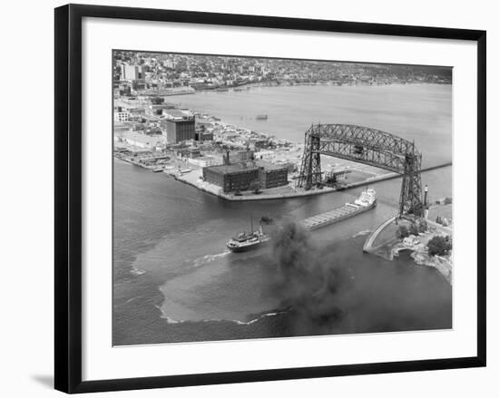 Cargo Boat Passing under Bridge-Charles Rotkin-Framed Photographic Print