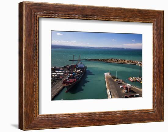 Cargo Ship in Napier Port, Hawkes Bay Region, North Island, New Zealand, Pacific-Matthew Williams-Ellis-Framed Photographic Print