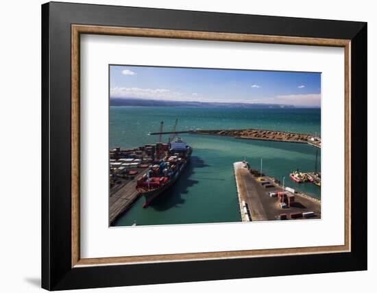 Cargo Ship in Napier Port, Hawkes Bay Region, North Island, New Zealand, Pacific-Matthew Williams-Ellis-Framed Photographic Print