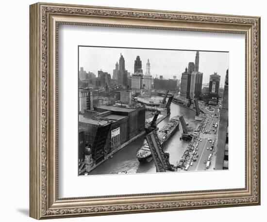 Cargo Ship on Chicago River-null-Framed Photographic Print