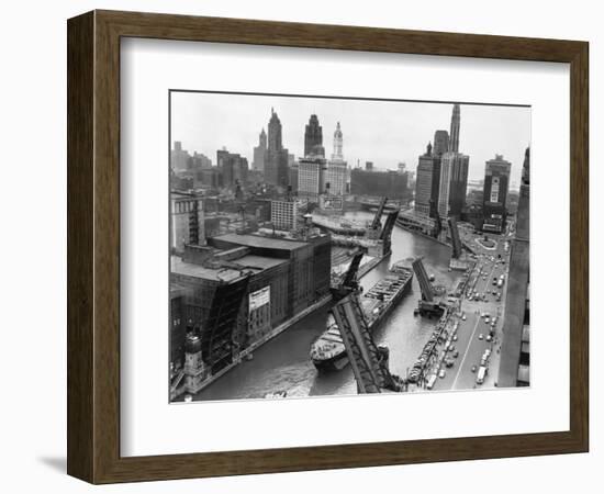 Cargo Ship on Chicago River--Framed Photographic Print