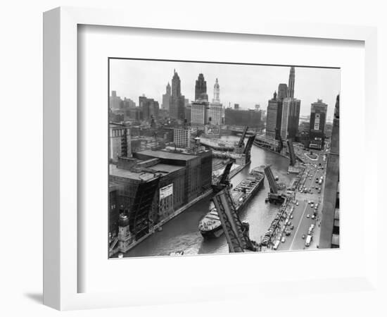 Cargo Ship on Chicago River-null-Framed Photographic Print