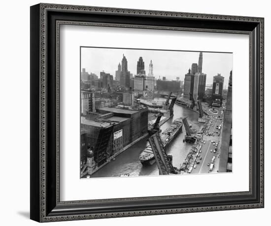 Cargo Ship on Chicago River--Framed Photographic Print
