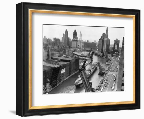 Cargo Ship on Chicago River--Framed Photographic Print