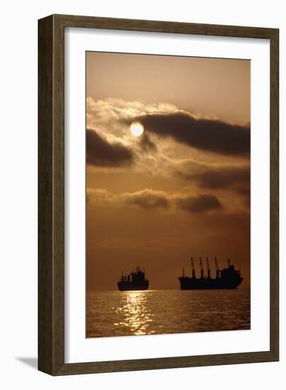 Cargo Ships In Burrard Inlet-David Nunuk-Framed Photographic Print